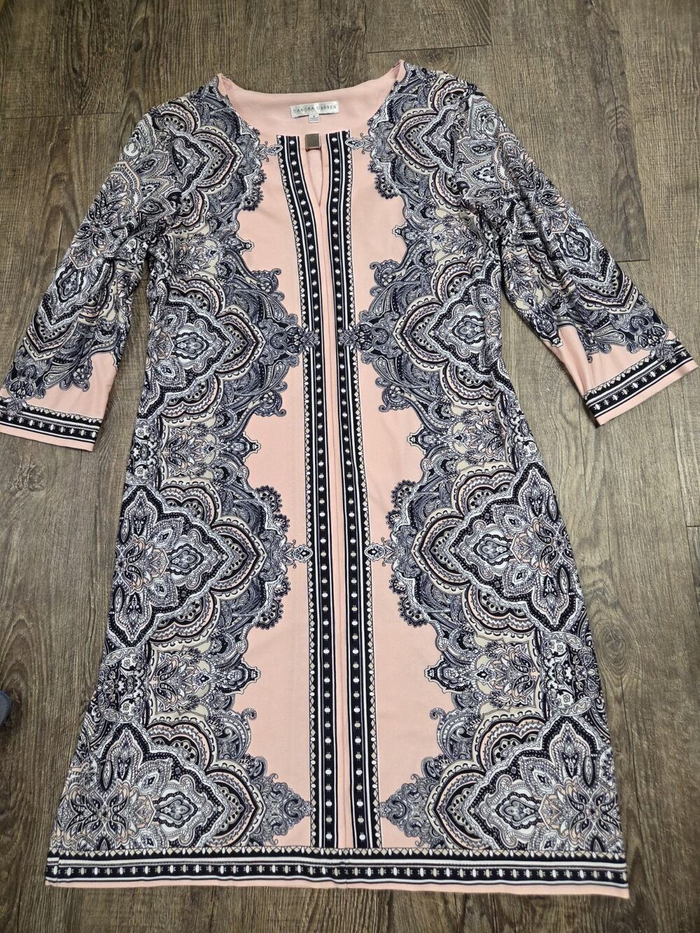 Sandra Darren Pink paisley embroidered trim dress Small Polished Old Money vibe